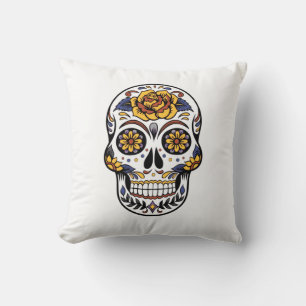 Yellow Rose Sugar Skull Cushion