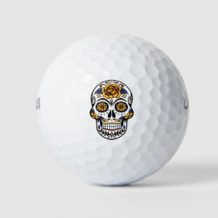 Yellow Rose Sugar Skull Golf Balls
