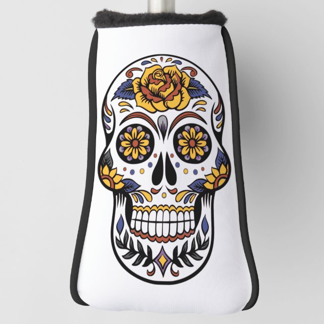 Yellow Rose Sugar Skull Golf Head Cover (Rotate 90)