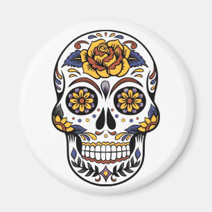 Yellow Rose Sugar Skull Magnet