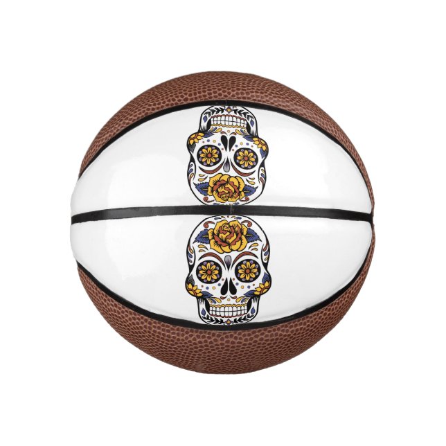 Yellow Rose Sugar Skull Mini Basketball (Front)