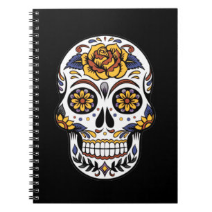 Yellow Rose Sugar Skull on Black Notebook