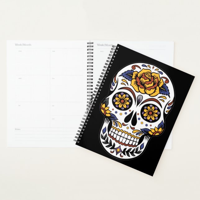 Yellow Rose Sugar Skull on Black Planner (Display)