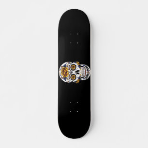 Yellow Rose Sugar Skull on Black Skateboard