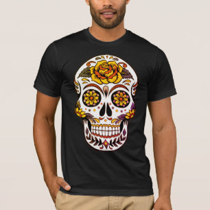 Yellow Rose Sugar Skull on Black T-Shirt