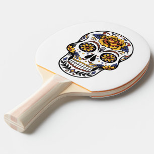 Yellow Rose Sugar Skull Ping Pong Paddle