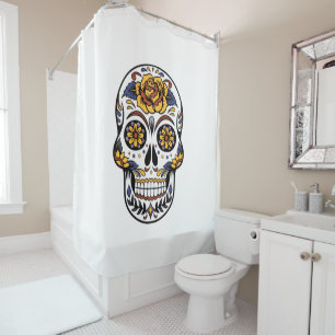 Yellow Rose Sugar Skull Shower Curtain