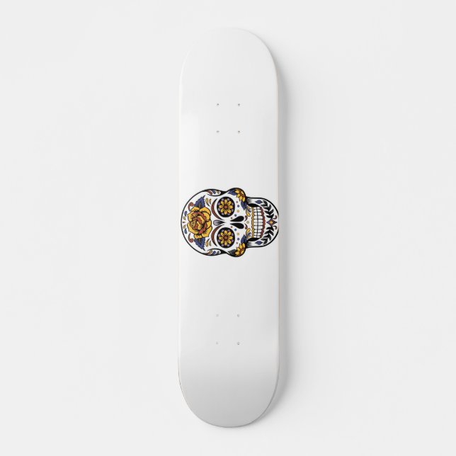 Yellow Rose Sugar Skull Skateboard (Front)