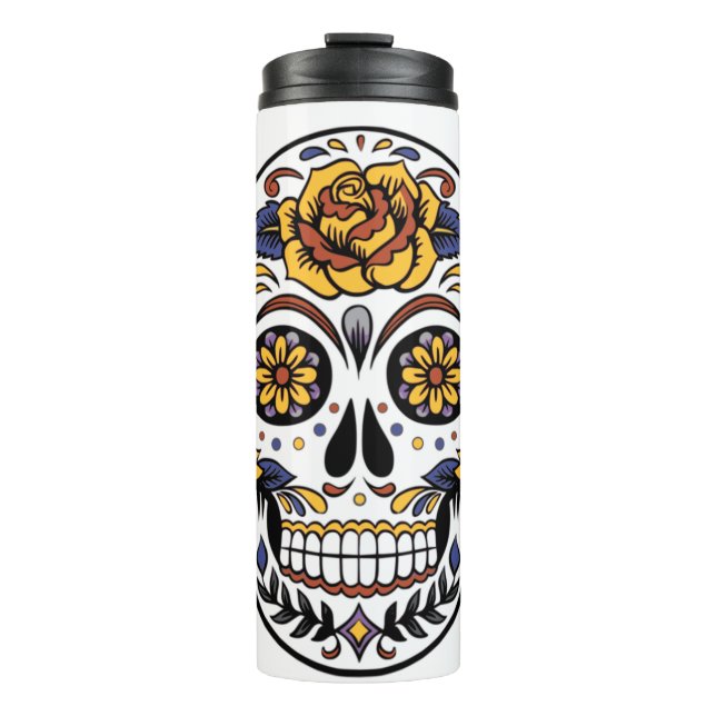 Yellow Rose Sugar Skull Thermal Tumbler (Front)