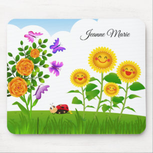Yellow Rose Sunflower Red Ladybug Pink Butterfly Mouse Pad