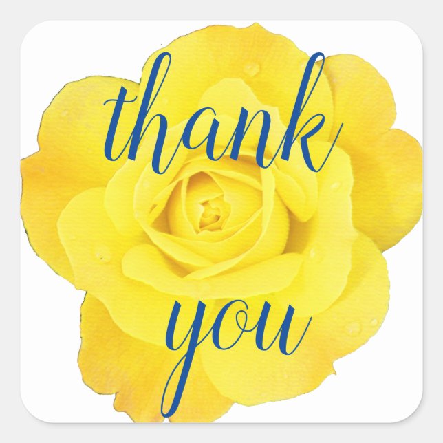 Yellow Rose Thank You Floral Weddings Birthdays Square Sticker (Front)