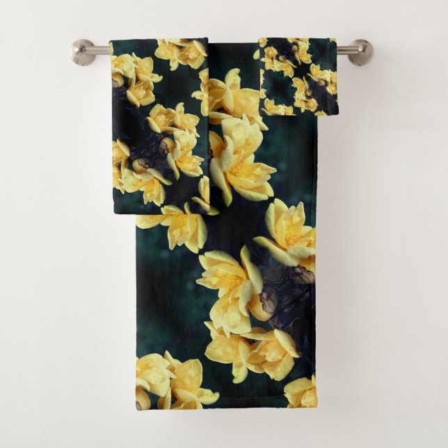 Yellow Rose Trio Abstract Pattern   Bath Towel Set (Insitu)