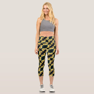 Yellow Rose Trio Abstract Pattern Capri Leggings