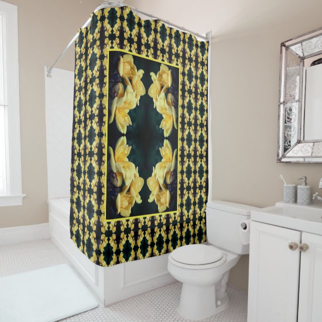 Yellow Rose Trio Abstract Pattern  Shower Curtain (In Situ)