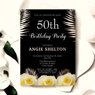 Yellow Rose Tropical Leaves 50th Birthday Gold