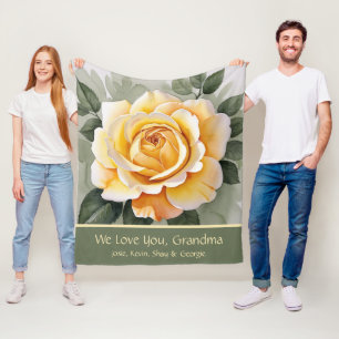 Yellow Rose Watercolor Art Fleece Blanket