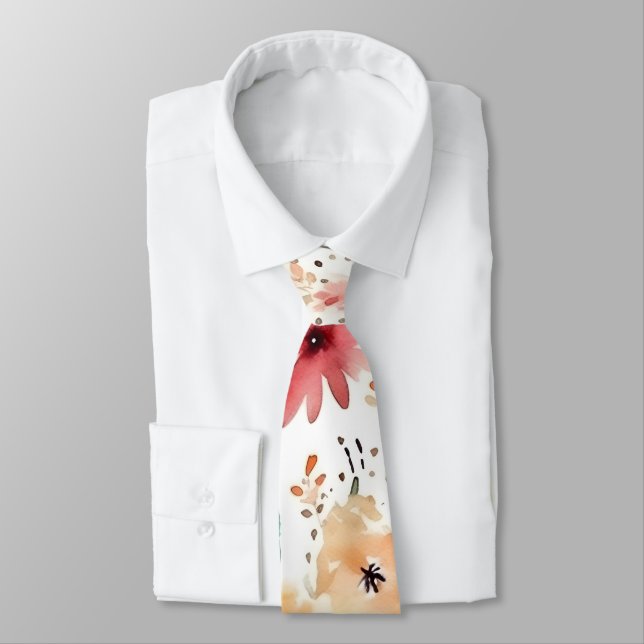 Yellow & Rose Watercolor Floral Necktie (Tied)