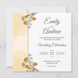 Yellow Rose Watercolor Floral Square Wedding Invitation