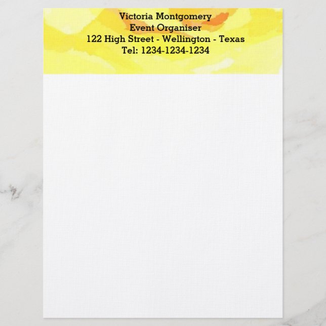 Yellow Rose Watercolor Letterhead (Front)