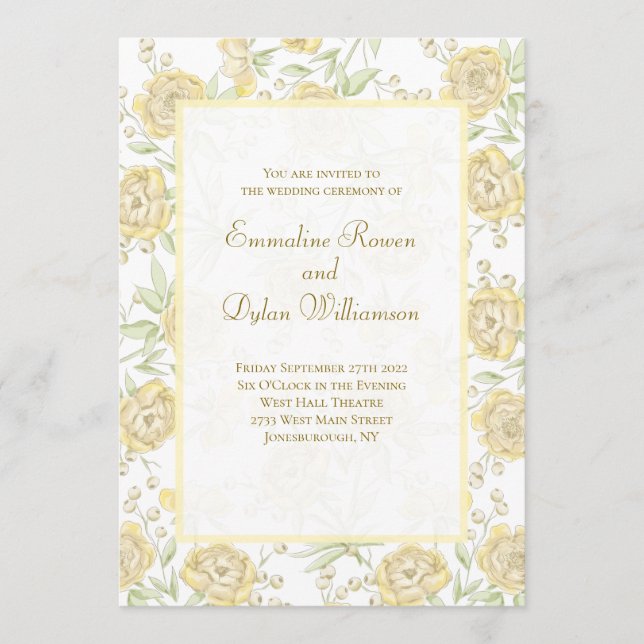 Yellow Rose Wedding Invitation (Front)