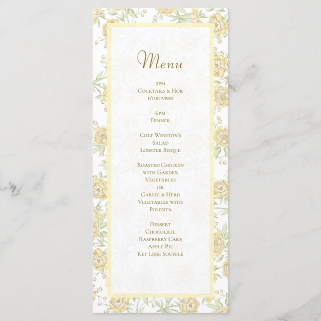 Yellow Rose Wedding Menus (Front)