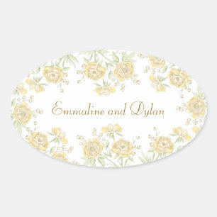 Yellow Rose Wedding Oval Sticker