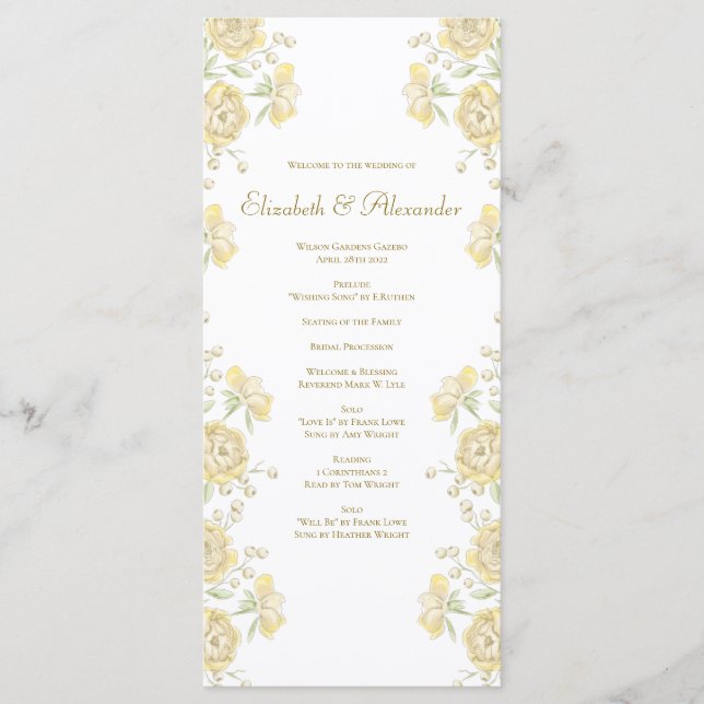 Yellow Rose Wedding Programs (Front)