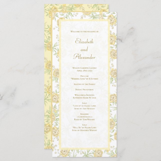 Yellow Rose Wedding Programs (Front/Back)