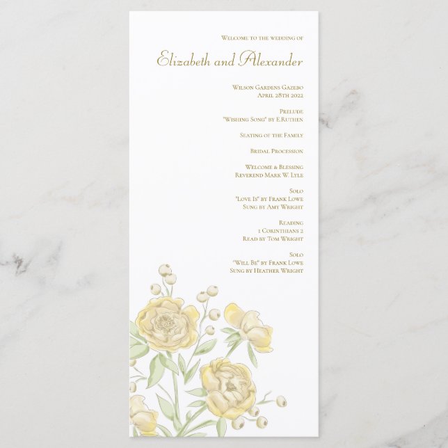 Yellow Rose Wedding Programs (Front)