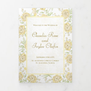 Yellow Rose Wedding Programs Tri-Fold Programme