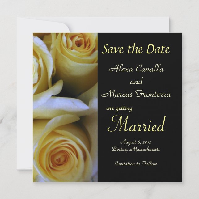 Yellow Rose Wedding Save the Date Announcement Car (Front)