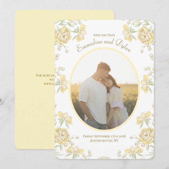 Yellow Rose Wedding Save the Date Invitation (Front/Back)