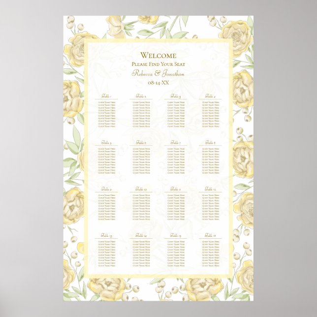 Yellow Rose Wedding Seating Chart (Front)
