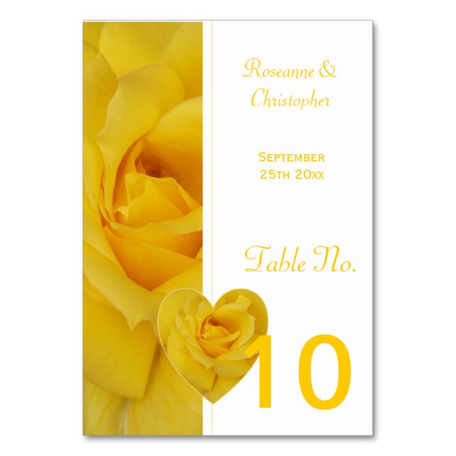 Yellow Rose Wedding Table Setting Table Number (Back)