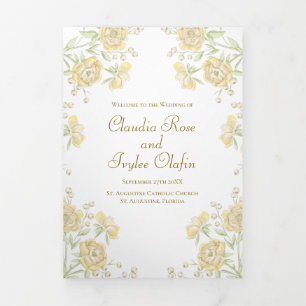 Yellow Rose Wedding Tri-Fold Programme