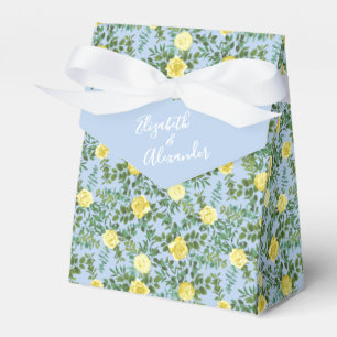 Yellow Rose Wedding Vintage Floral Blue Favour Box
