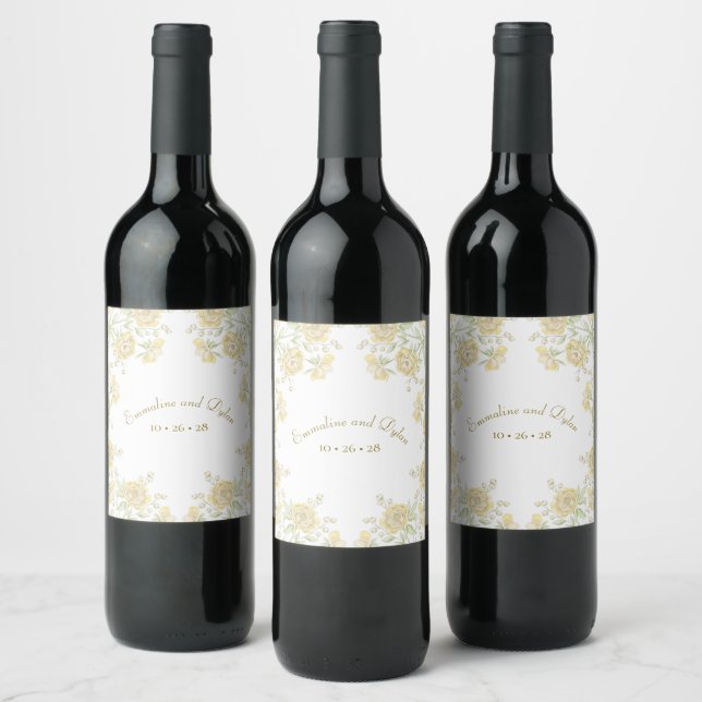 Yellow Rose Wedding Wine Label (Bottles)