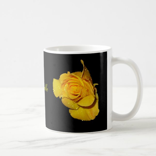 Yellow Rose with Dew Drops Coffee Mug (Right)