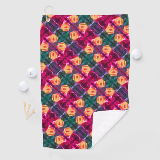 Yellow Rosebud Abstract Flower Art Painting      Golf Towel (InSitu)