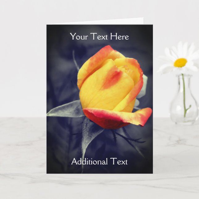 Yellow Rosebud Black And White Personalised Photo  Card (Small Plant)