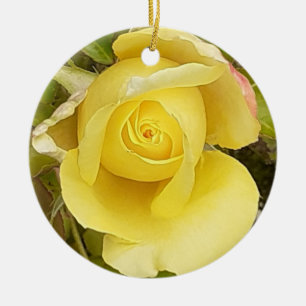 Yellow Rosebud  Ceramic Ornament