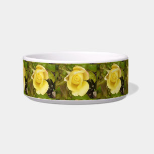 Yellow Rosebud Ceramic Pet Bowl