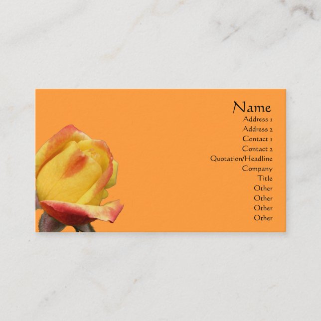 Yellow Rosebud Flower Business Card (Front)