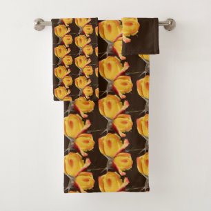 Yellow Rosebud Flowers Bath Towel Set