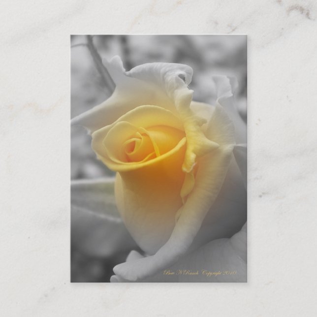 Yellow Rosebud Grayscaled Business Card (Front)
