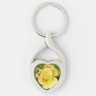 Yellow Rosebud Metal Key Ring
