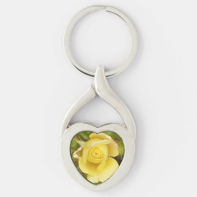 Yellow Rosebud Metal Key Ring (Front)