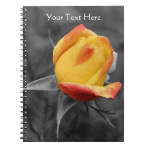 Yellow Rosebud Partial Colour Floral Notebook