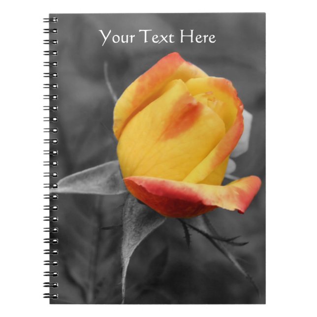 Yellow Rosebud Partial Colour Floral Notebook (Front)