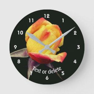 Yellow Rosebud Personalised Round Clock